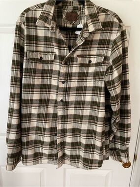 Orvis Plaid Wool Blend Shirt Jacket Green Cream Flannel Men’s XL 🍂🏕️